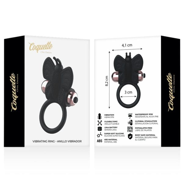 COQUETTE TOYS - COCK RING BUTTERFLY WITH VIBRATOR BLACK/ GOLD 8
